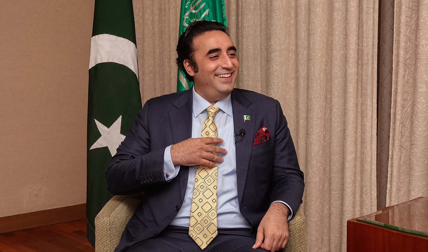 Pakistan’s minister of foreign affairs Bilawal Bhutto Zardari during an exclusive interview with Arab News in Riyadh. (AN Photo/Huda Bashatah)