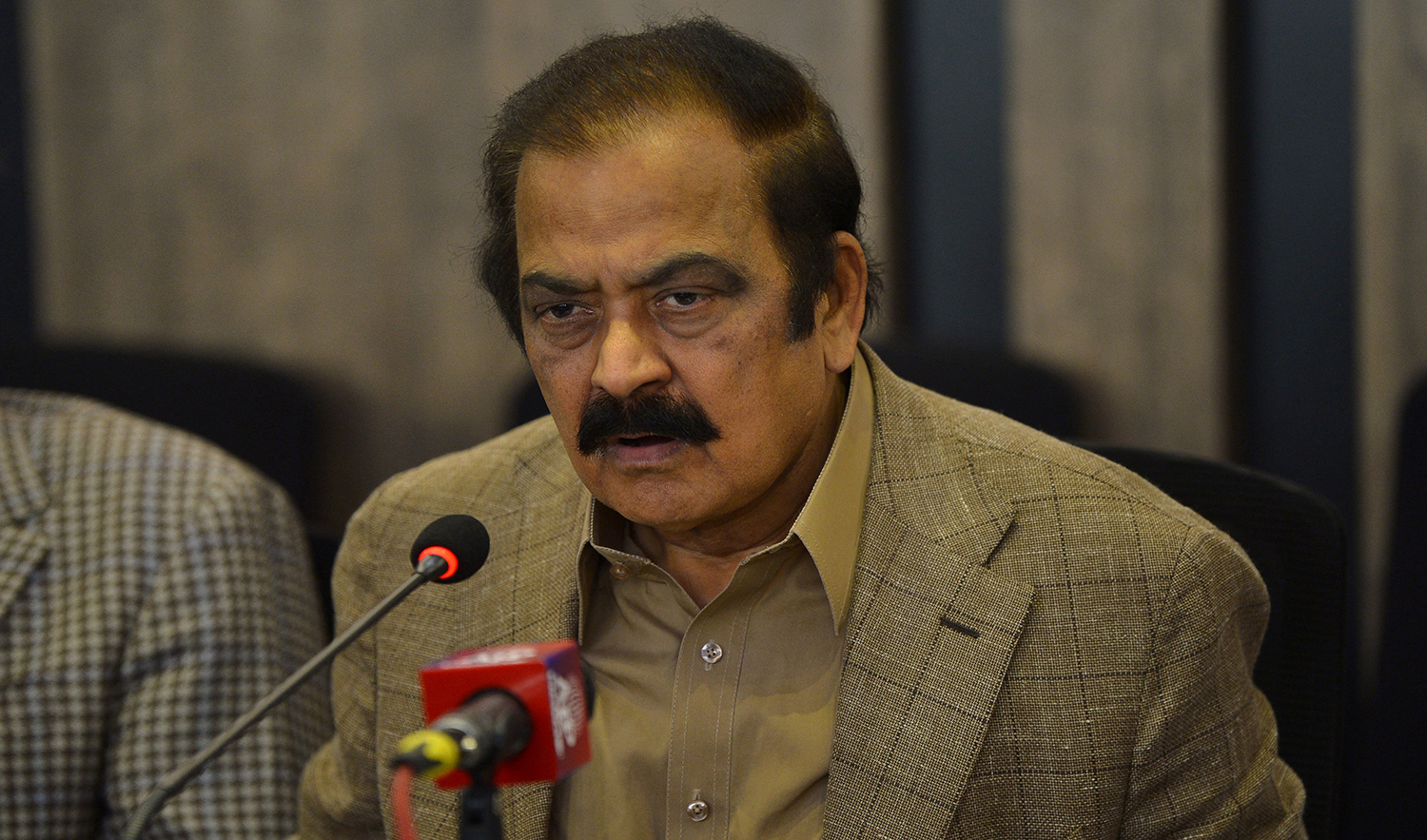 Pakistan Interior Minister Rana Sanaullah speaks during a press conference in Islamabad on May 24, 2022. (AFP/File)
