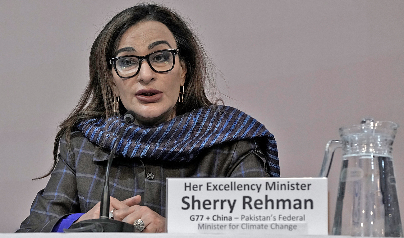 Sherry Rehman, minister of climate change for Pakistan, attends a news conference on loss and damage finance inaction at the COP27 U.N. Climate Summit, on November 17, 2022, in Sharm el-Sheikh, Egypt. (AP)