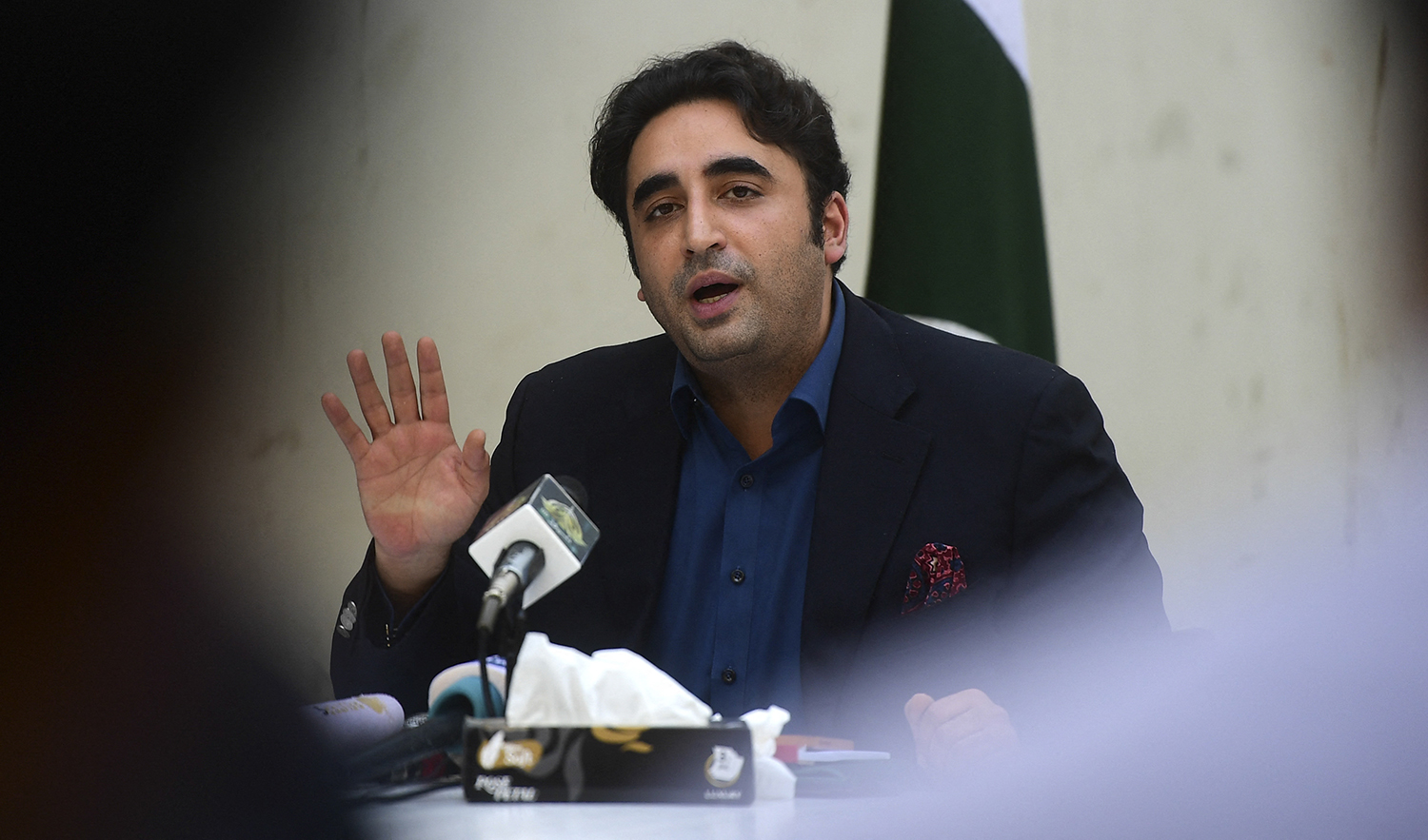 Pakistan's Foreign Minister Bilawal Bhutto Zardari speaks during a press conference in Karachi on October 15, 2022. (AFP/File)