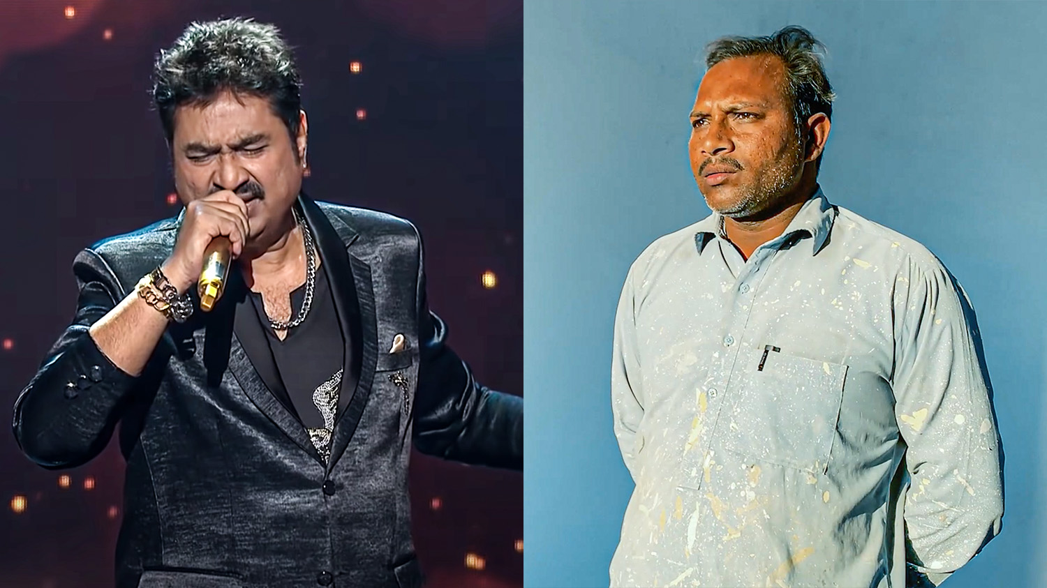 The combination of photos shows Bollywood singer Kumar Sanu, left, and Pakistani painter and singer Akhtar Hussain. (Photos by: AFP/AN)