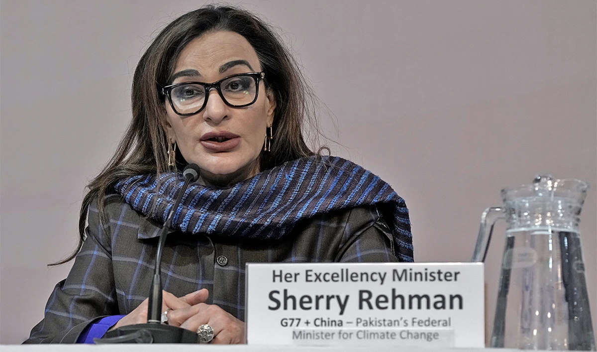 Sherry Rehman, minister of climate change for Pakistan, attends a news conference on loss and damage finance inaction at the COP27 U.N. Climate Summit, on November 17, 2022, in Sharm el-Sheikh, Egypt. (AP)