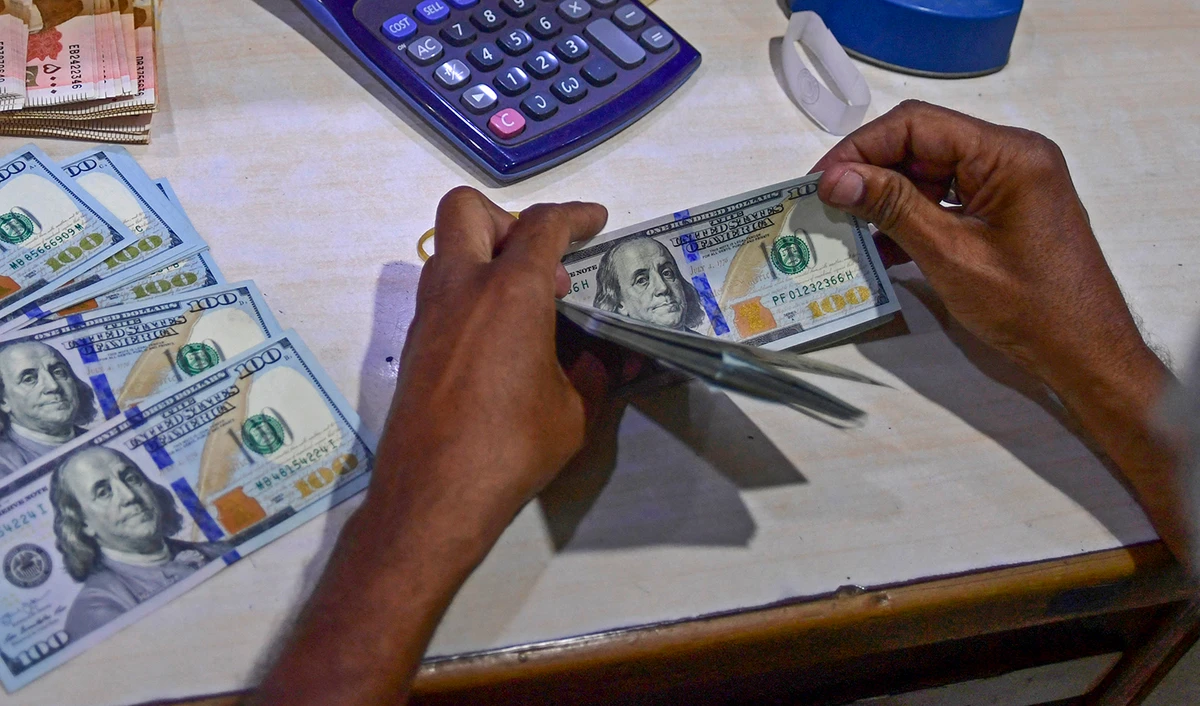 A foreign currency dealer counts US dollar notes at a currency market in Karachi, Pakistan, on July 19, 2022. (AFP/File)