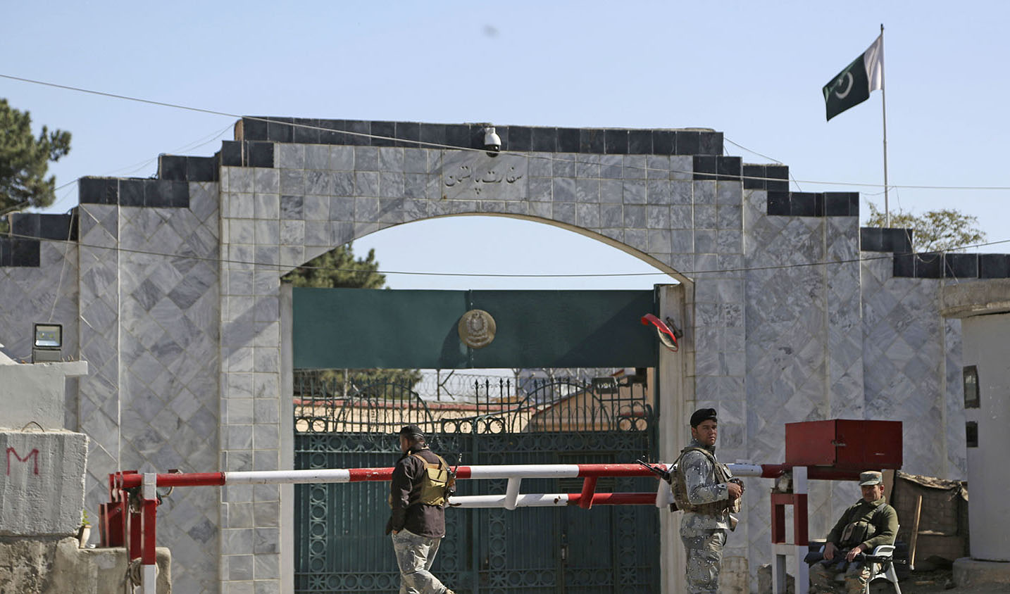 In this file photo, security stands guard outside the Pakistan Embassy in Kabul, Afghanistan on November 4, 2019. (AP/File)