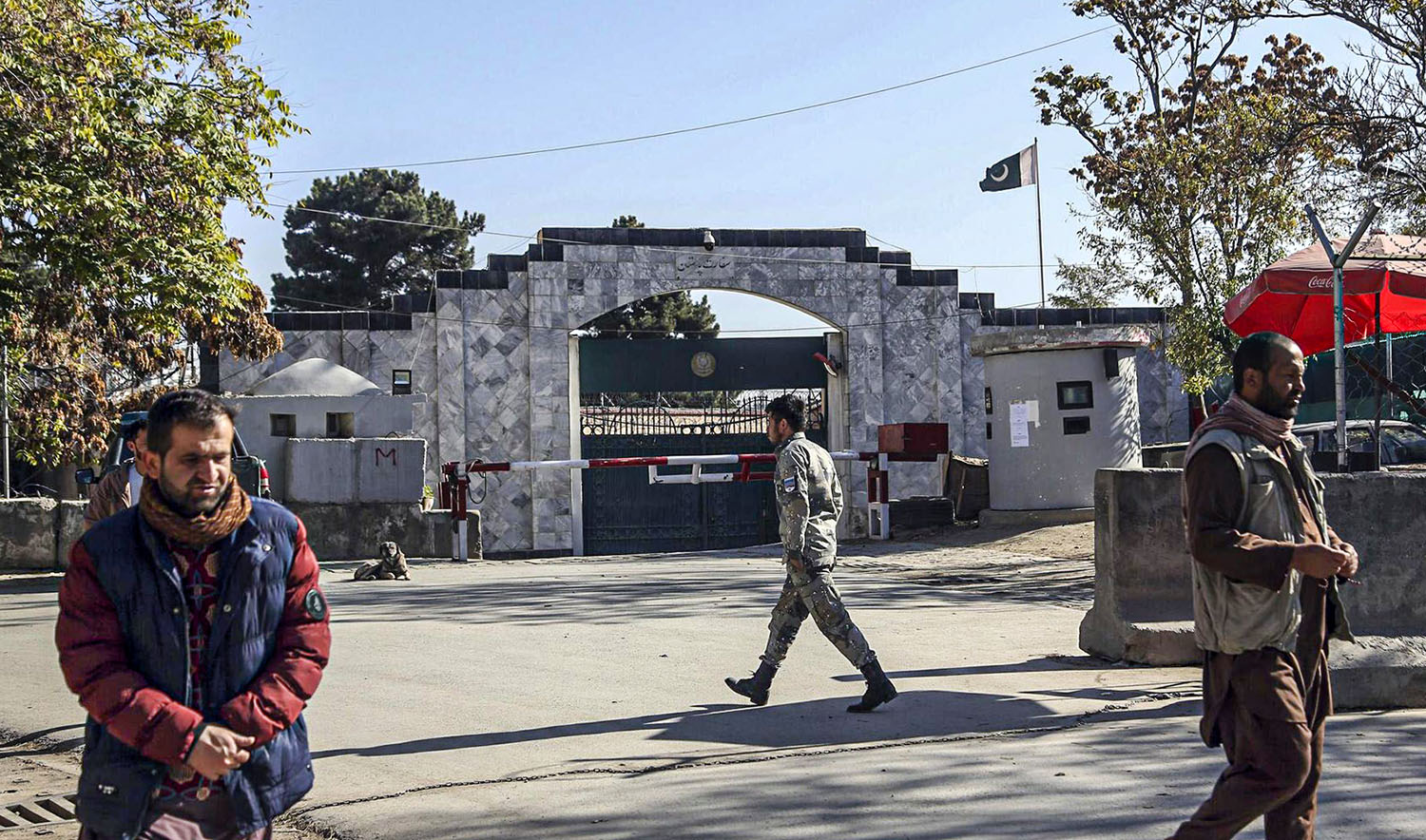 Security walks in front of the Pakistan Embassy in Kabul, Afghanistan, on November 4, 2019. (AP)