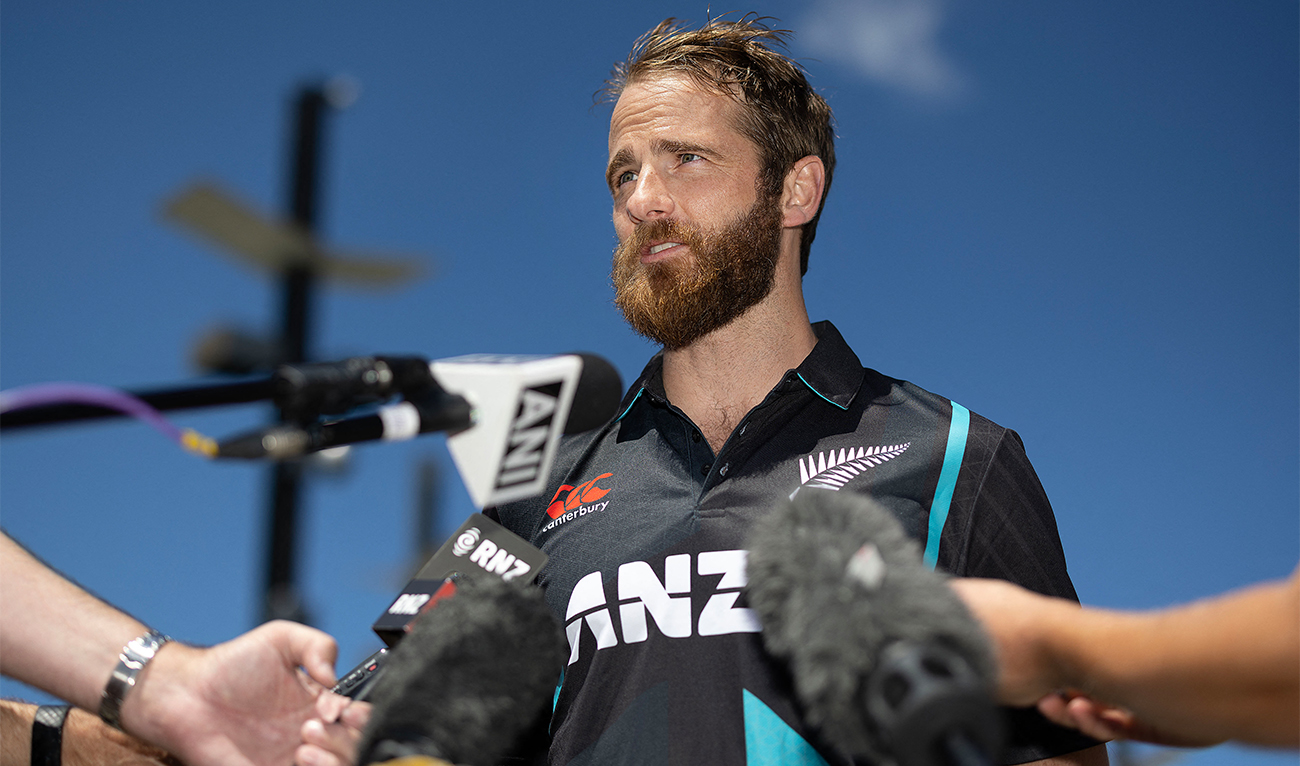 New Zealand captain Kane Williamson speaks to the media two days out from the first T20 match during a standup on the Water Front in Wellington on November 16, 2022. (AFP)