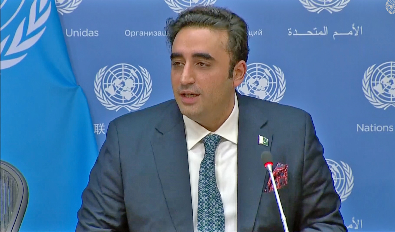 Pakistan's Foreign Minister Bilawal Bhutto-Zardari briefs media at UN headquarters in New York, US, on December 15, 2022. (UN)