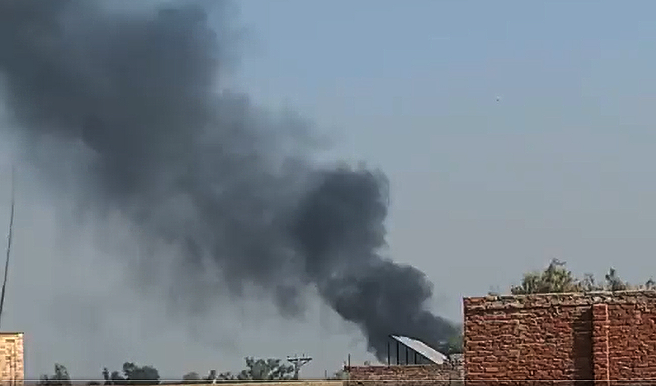 This screengrab taken on December 20, 2022 shows plumes of smoke rising from the direction of the Bannu military cantonment in Khyber Pakhtunkhwa province. (Courtesy: Twitter/Asfandyar Khan)