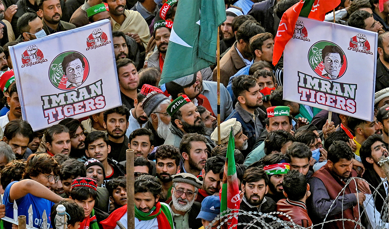 Supporters of former Pakistan's Prime Minister Imran Khan attend an anti-government rally in Rawalpindi, Pakistan, on November 26, 2022. (AFP)