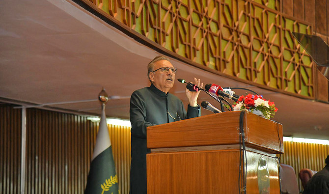 President of Pakistan Dr Arif Alvi addresses a joint session of Parliament in Islamabad, Pakistan, on October 6, 2022. (@NAofPakistan/Twitter)