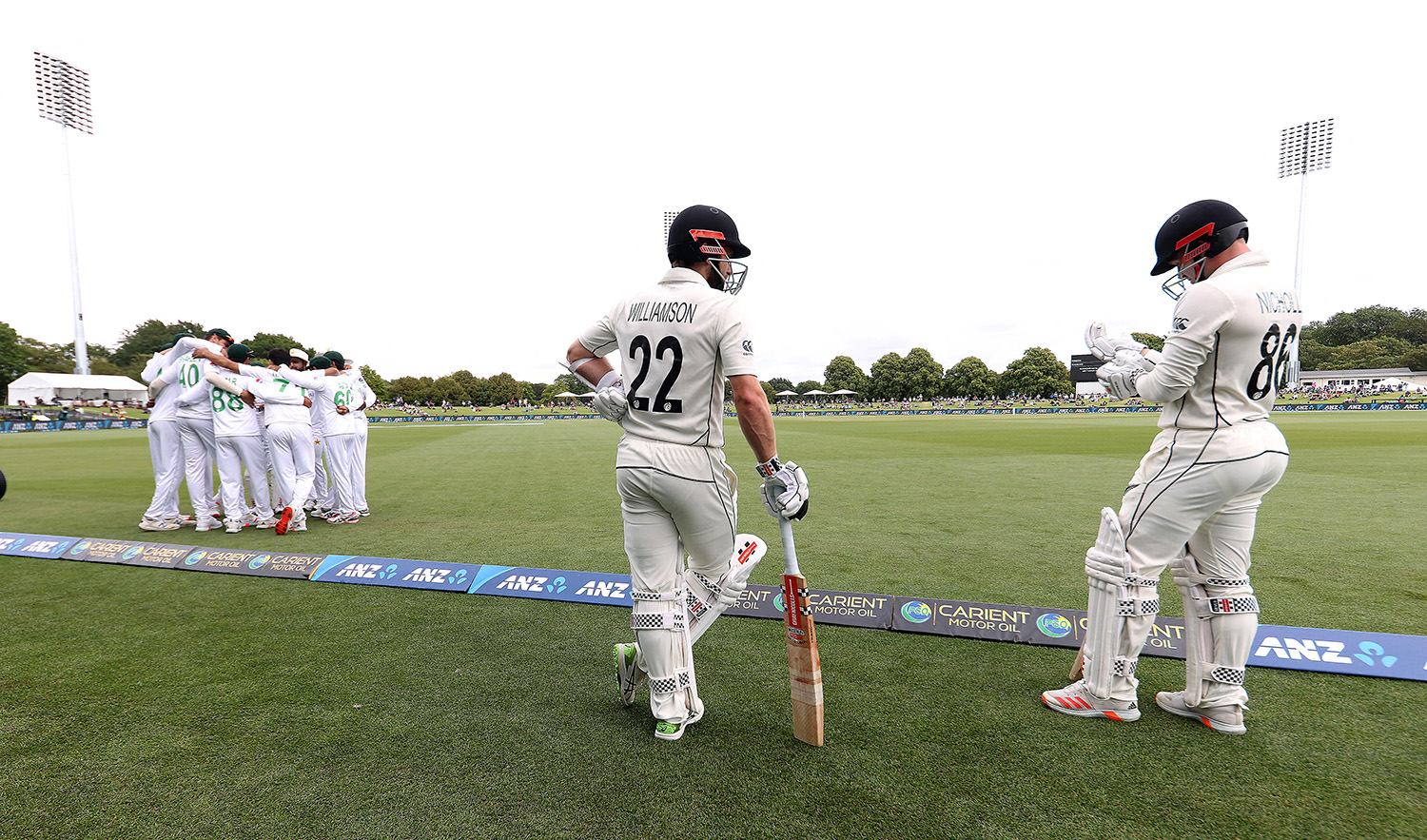 New Zealand's captain Kane Williamson and teammate New Zealand's Henry Nicholls wait to walkout to the field on the third day of the second cricket Test match against Pakistan at Hagley Oval in Christchurch on January 5, 2021. (AFP/File)