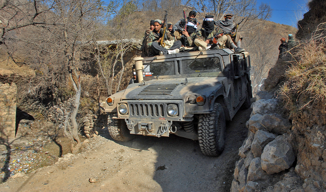Pakistani Taliban militants patrol on a humvee during a patrol in the Mamouzai area of Orakzai Agency, Pakistan, on November 26, 2008. (AFP/File)