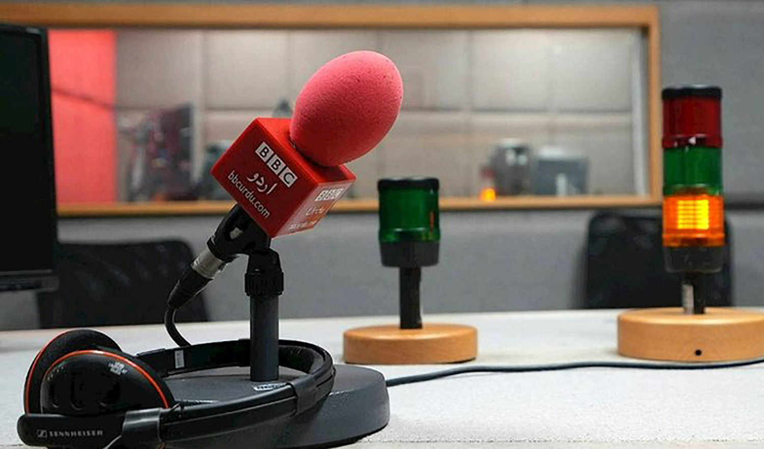 This undated file photo shows microphones at the BBC URDU's radio station. (Photo courtesy: BBC)