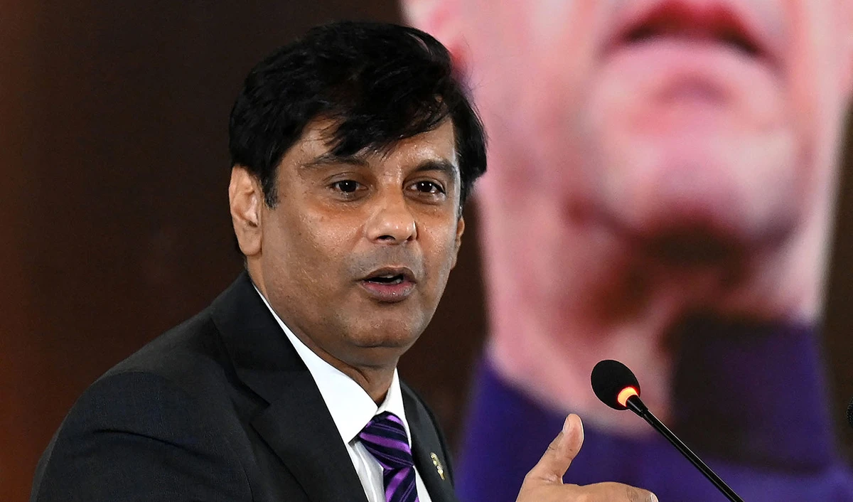 In this picture taken Pakistani news anchor Arshad Sharif speaks during an event on "Regime Change Conspiracy and Pakistan’s Destabilisation" in Islamabad on June 22, 2022. (AFP/File)
