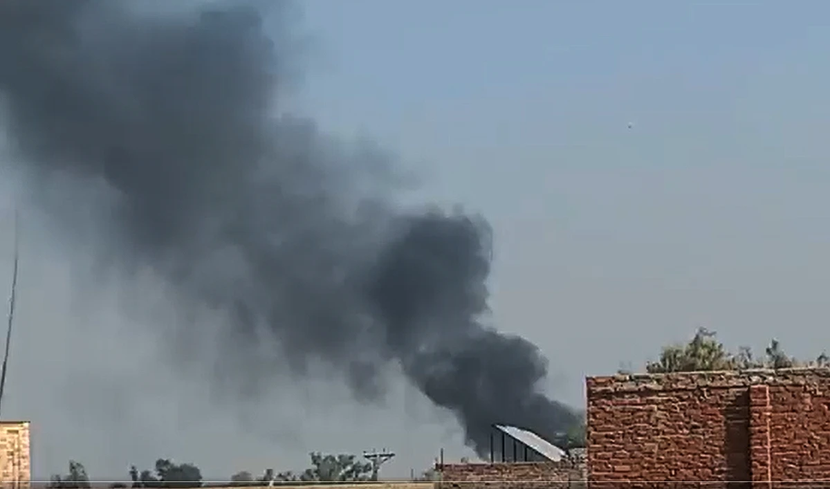 This screengrab taken on December 20, 2022 shows plumes of smoke rising from the direction of the Bannu military cantonment in Khyber Pakhtunkhwa province. (Courtesy: Twitter/Asfandyar Khan)