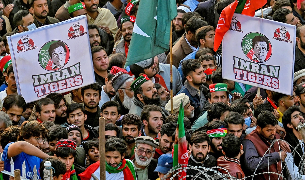 Supporters of former Pakistan's Prime Minister Imran Khan attend an anti-government rally in Rawalpindi, Pakistan, on November 26, 2022. (AFP)