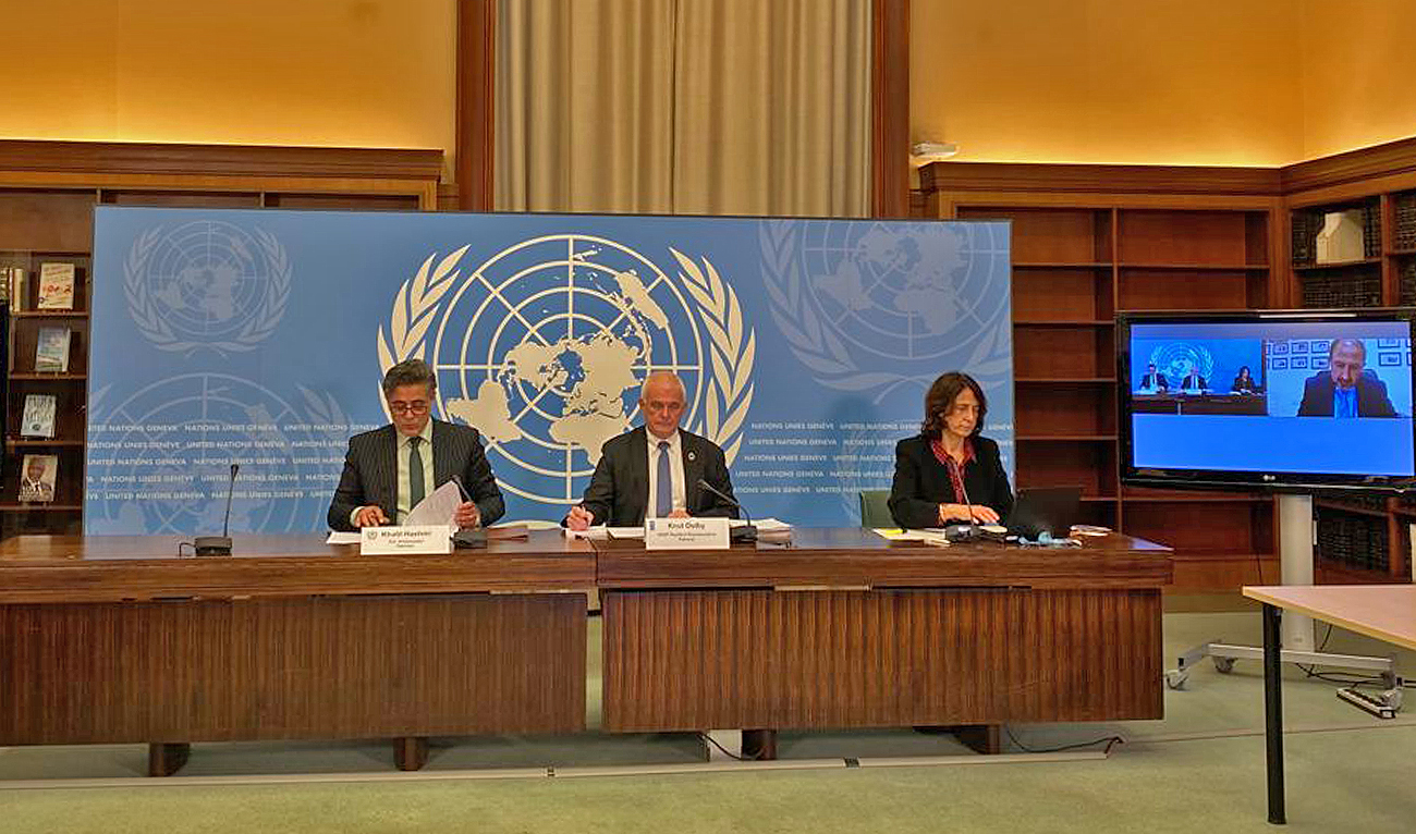 Syed Haider Shah (left), who heads the UN division in Pakistan’s foreign ministry, Knut Ostby (center), the UN Development Program’s representative in Pakistan, address an event in Islamabad, Pakistan on January 5, 2022. (Photo courtesy: UNDP)