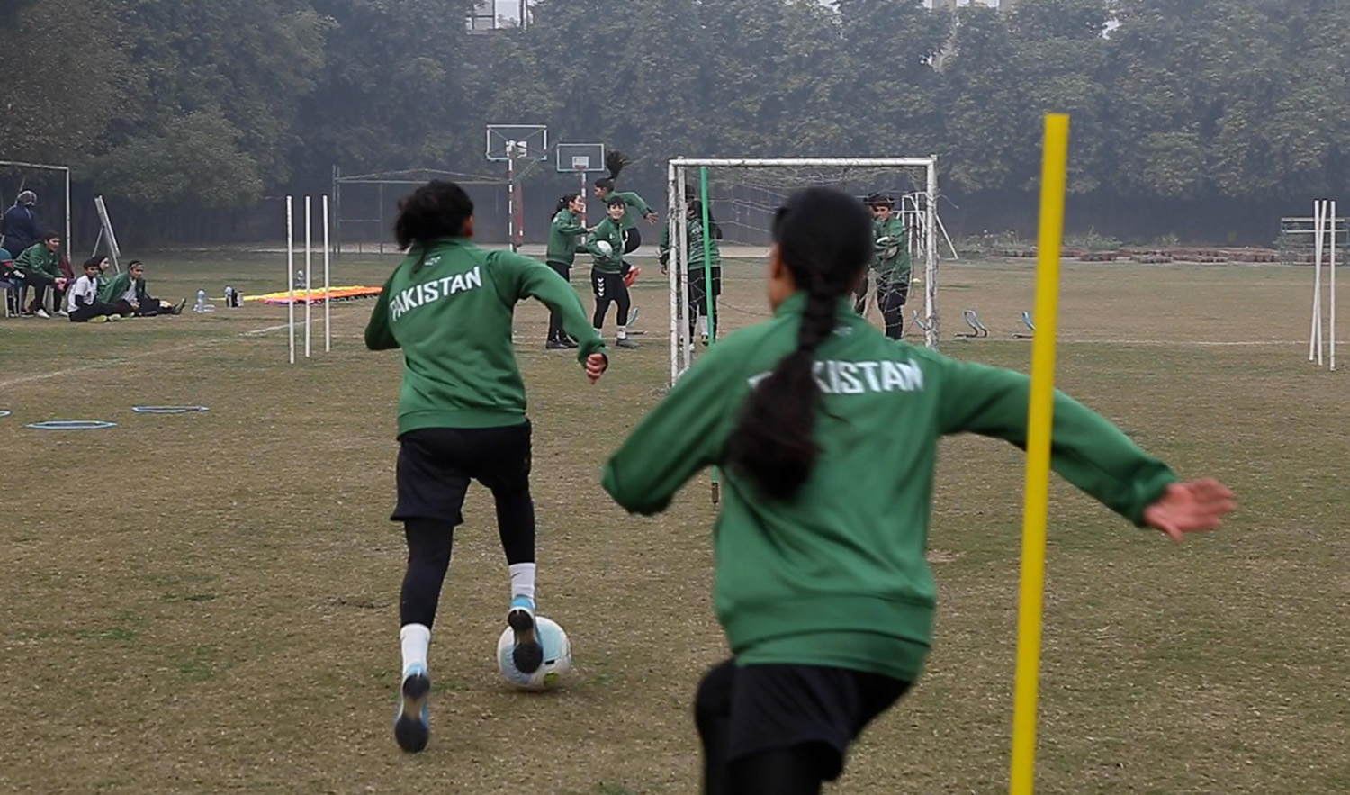 Players of the Pakistani women's football team train in Lahore on Jan. 6, 2023, preparing to take part in Saudi Arabia's first international women’s football tournament on Jan. 11-19. (AN photo)