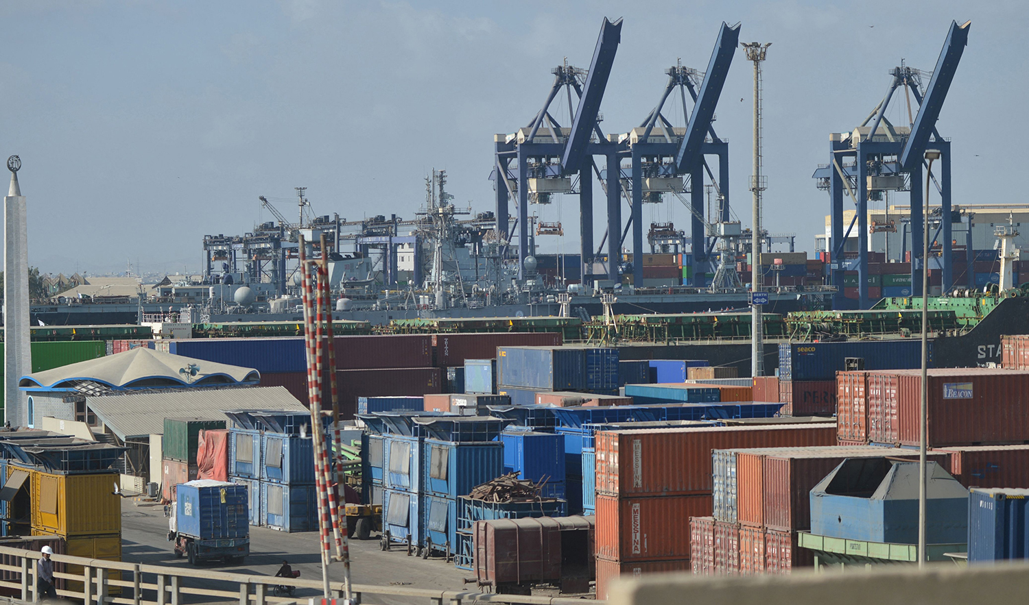 This picture taken on January 11, 2023, shows a general view of the Karachi sea port. (AFP)