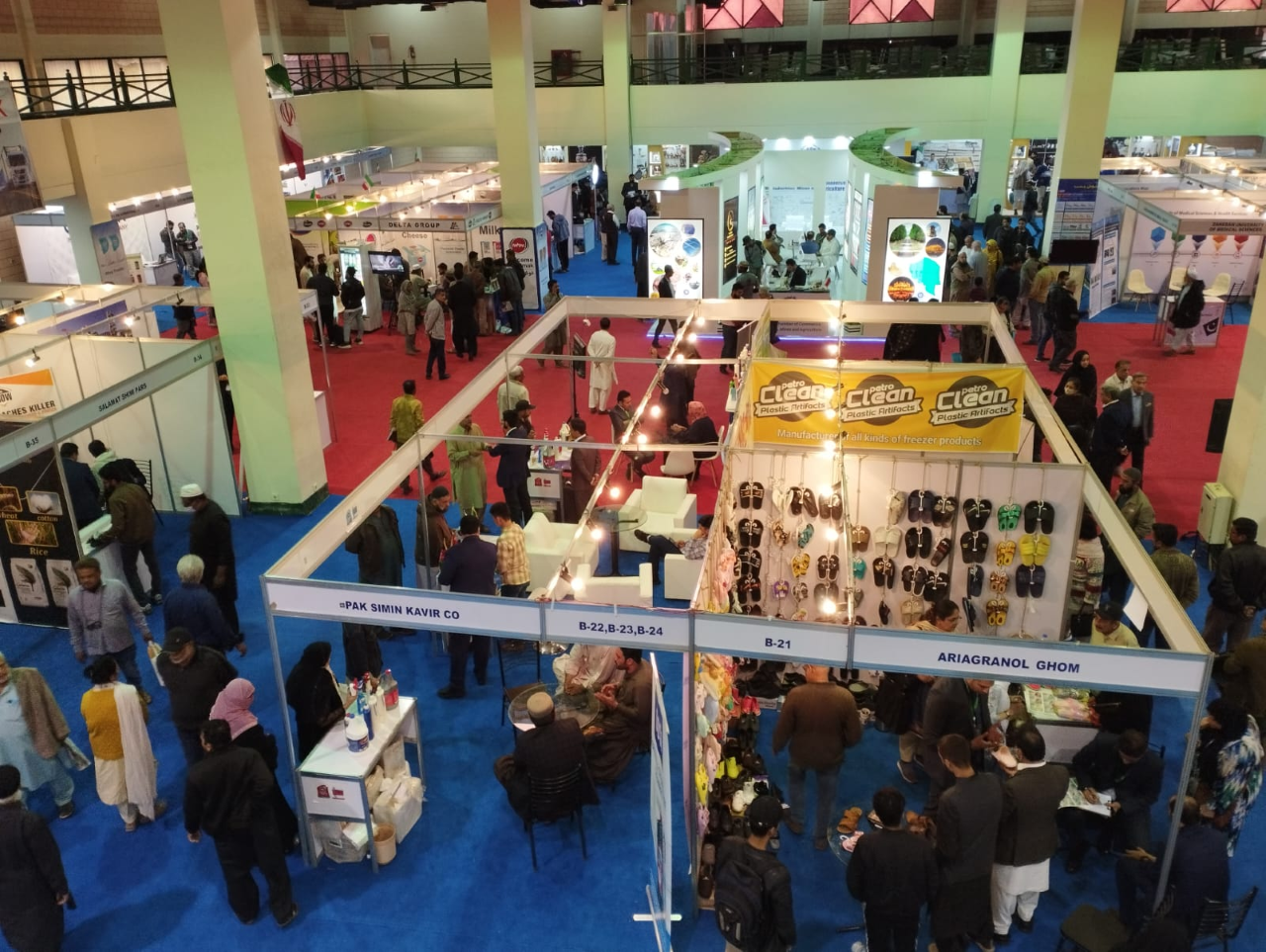 People visit various stalls set up by Iranian companies at a three-day exhibition at Karachi Expo Center in Karachi, Pakistan on January 16, 2023. (AN Photo)