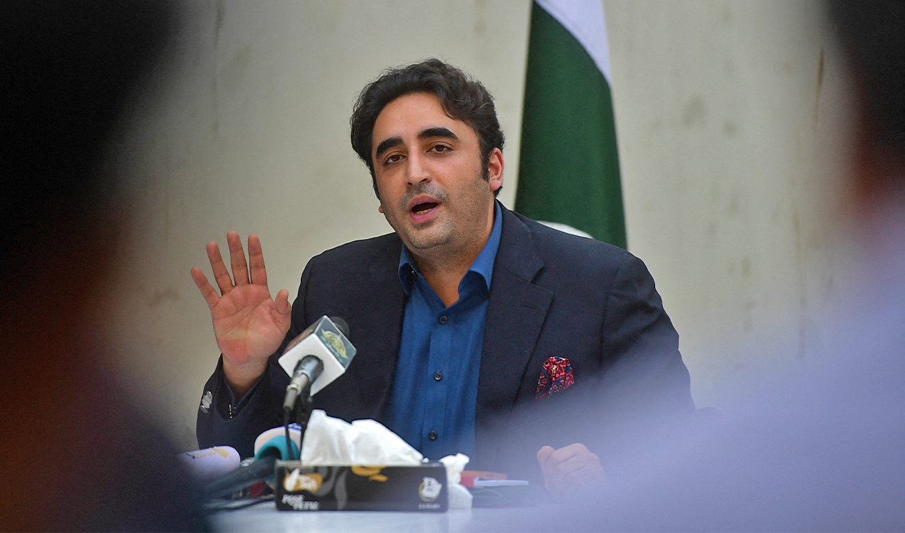 Pakistan's Foreign Minister Bilawal Bhutto-Zardari speaks during a press conference in Karachi, Pakistan, on October 15, 2022. (AFP/File)