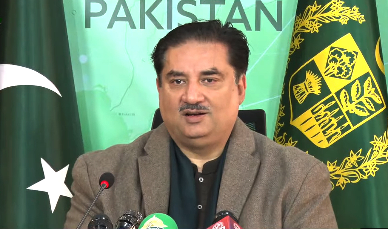 Pakistan Energy Minister Khurram Dastagir addresses a press briefing in Islamabad on January 24, 2023, a day after a nationwide power outage. (Photo courtesy: Screengrab via PTV)