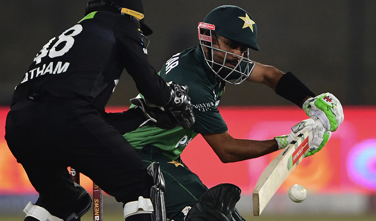 In this file picture taken on January 9, 2023, Pakistan's captain Babar Azam (R) plays a shot during the first one-day international (ODI) cricket match between Pakistan and New Zealand at the National Stadium in Karachi. (Photo courtesy: AFP/File)