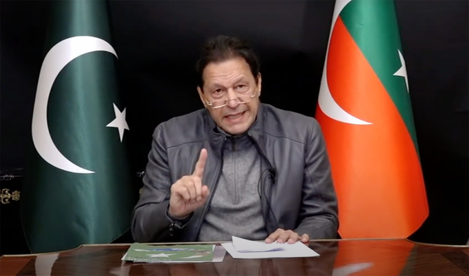 Pakistan's former prime minister Imran Khan speaks to his supporters through a video link on January 27, 2023. (Photo courtesy: Pakistan Tehreek-e-Insaf)