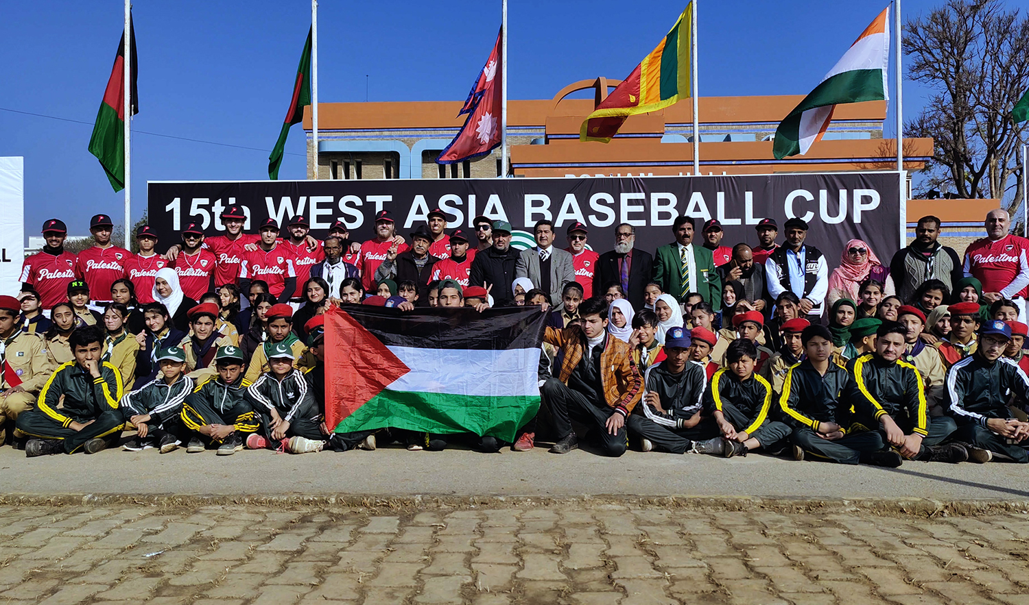 Palestinian baseball team poses for a group photo at Pakistan Sports Complex in Islamabad on January 27, 2023. (AN Photo)