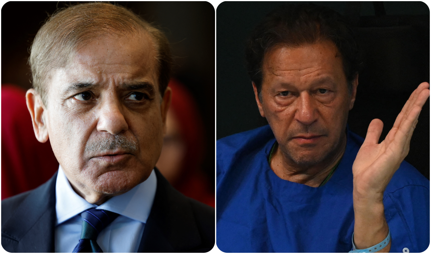 The combination of photos shows Pakistan's prime minister Shehbaz Sharif, left, and the country's former premier Imran Khan. (AFP photos)