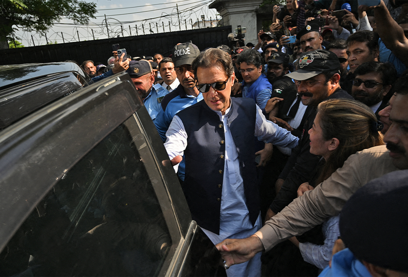 Pakistan's former Prime Minister Imran Khan (C) leaves after appearing before the High Court in Islamabad, Pakistan, on August 31, 2022. (AFP/File)
