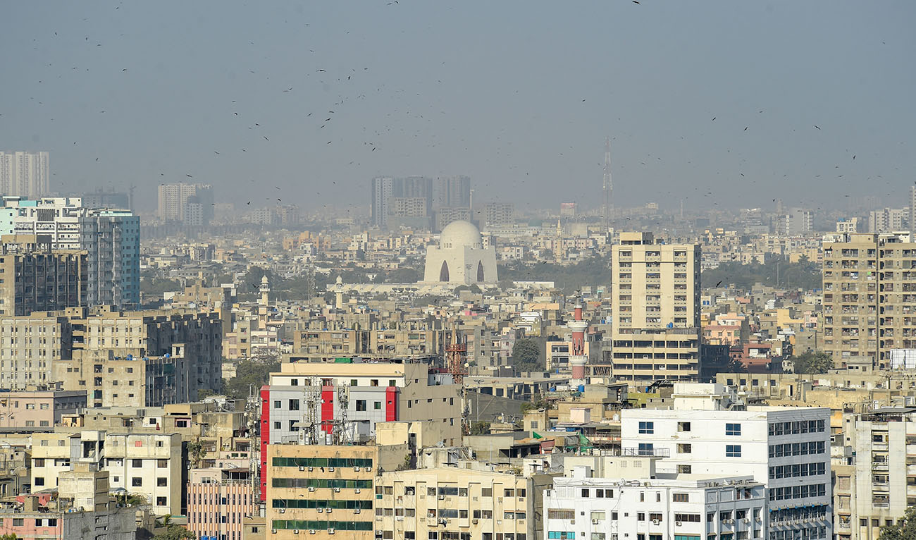 An aerial view of the commercial district of Pakistan's port city of Karachi on January 27, 2023. (AFP)