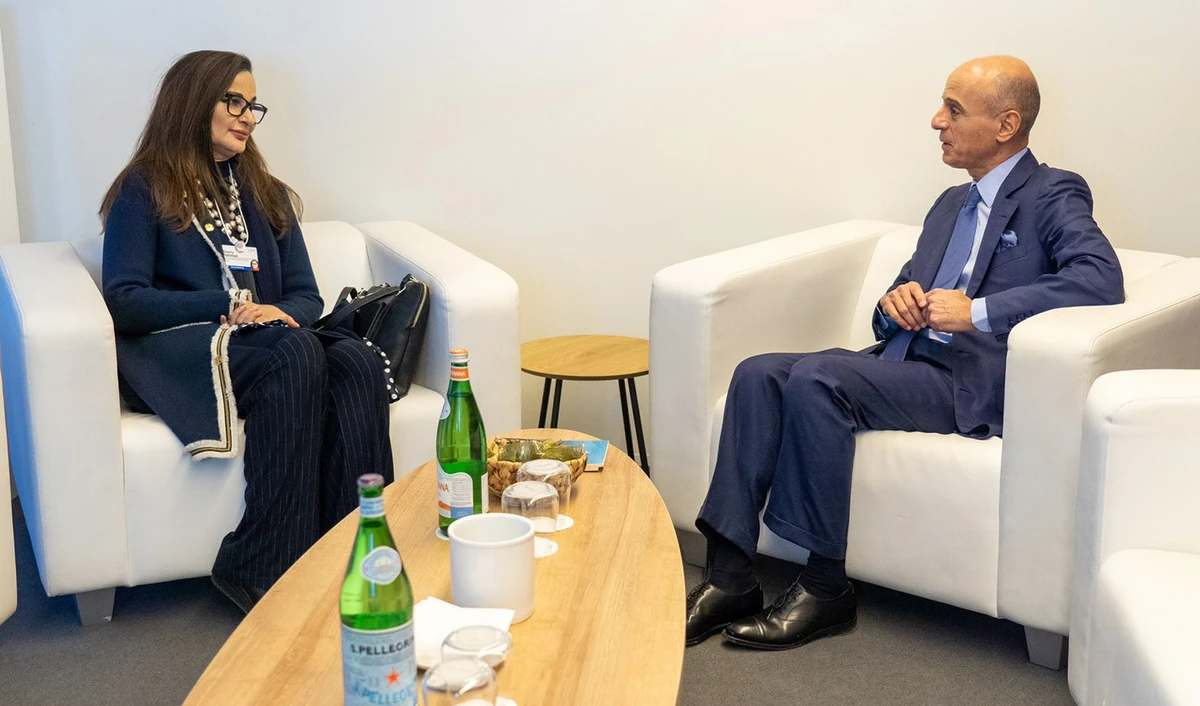 Pakistan Minister for Climate Change Sherry Rehman, left, meets Saudi Arabia's Minister of State for Foreign Affairs Adel Al-Jubeir in Davos, Switzerland on January 21, 2023. (Photo courtesy: @KSAmofaEN/Twitter)