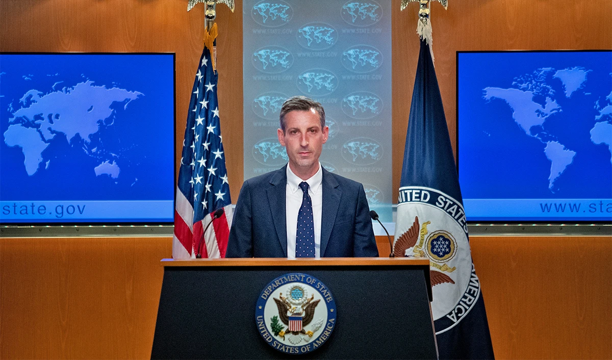 US State Department Spokesperson Ned Price speaks during a news conference at the State Department in Washington, DC, on February 23, 2022. (AFP/File)