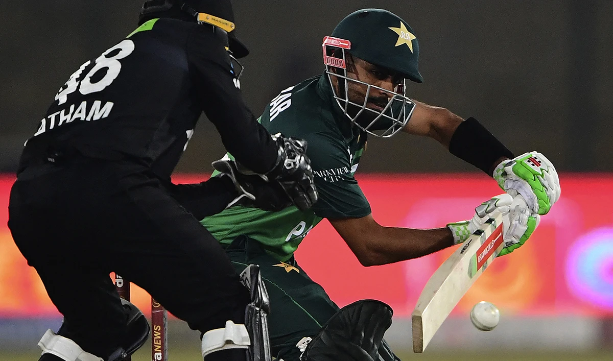 In this file picture taken on January 9, 2023, Pakistan's captain Babar Azam (R) plays a shot during the first one-day international (ODI) cricket match between Pakistan and New Zealand at the National Stadium in Karachi. (Photo courtesy: AFP/File)