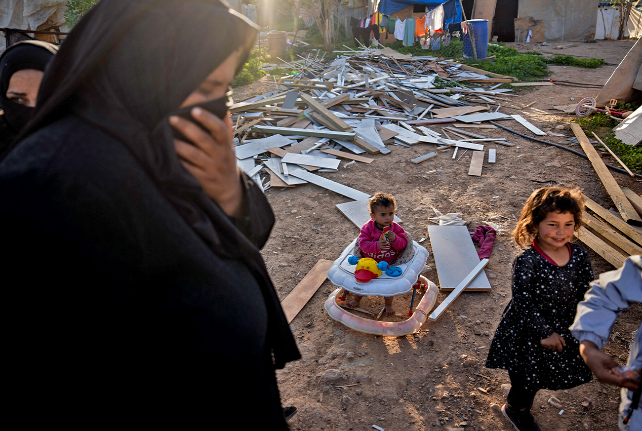 Bedouin kids play at the West Bank hamlet of Khan al-Ahmar, on January 22, 2023. (AP)