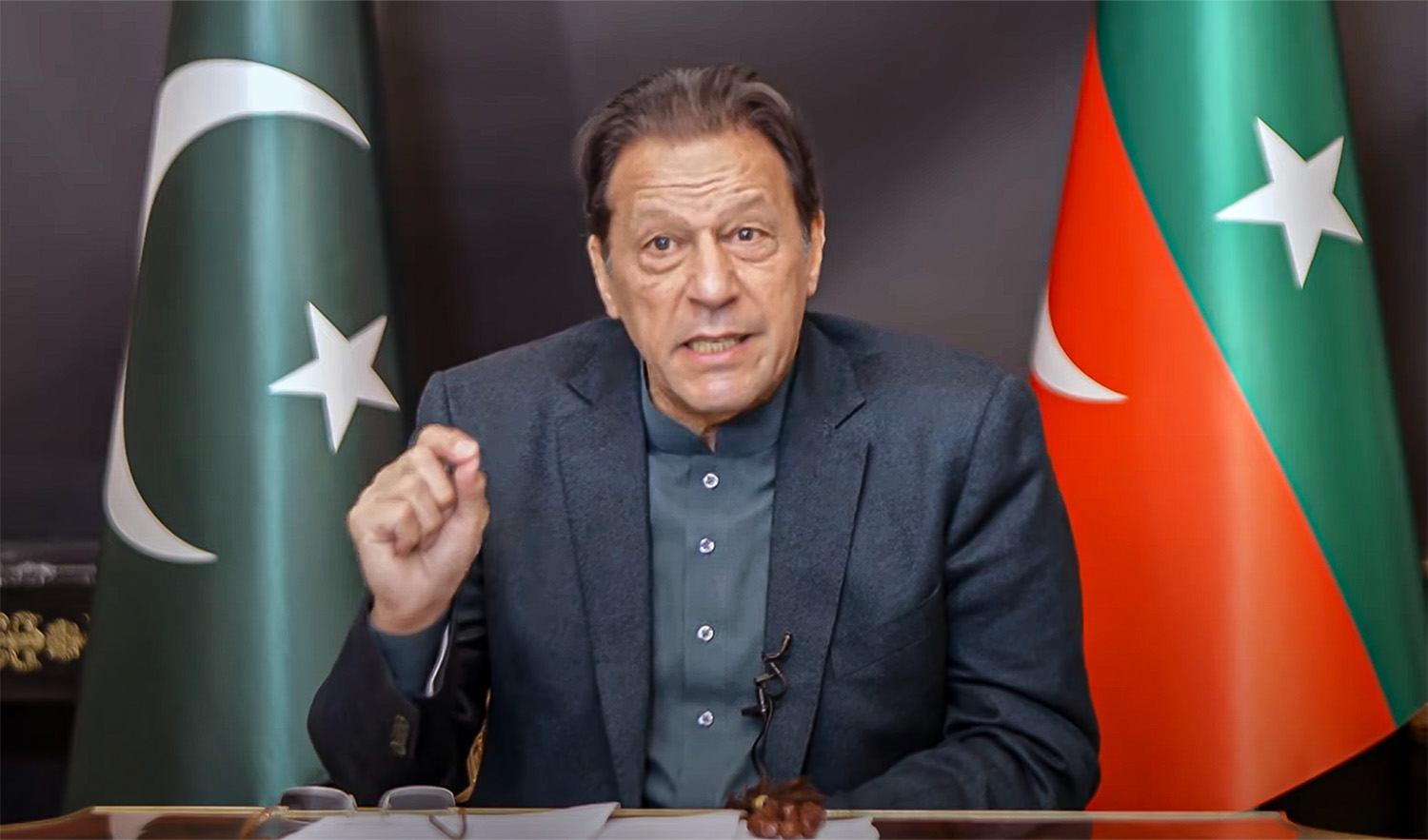 Pakistan's ex-prime minister Imran Khan address his supporters through video link on February 4, 2023. (Photo courtesy: Pakistan Tehreek-e-Insaf)