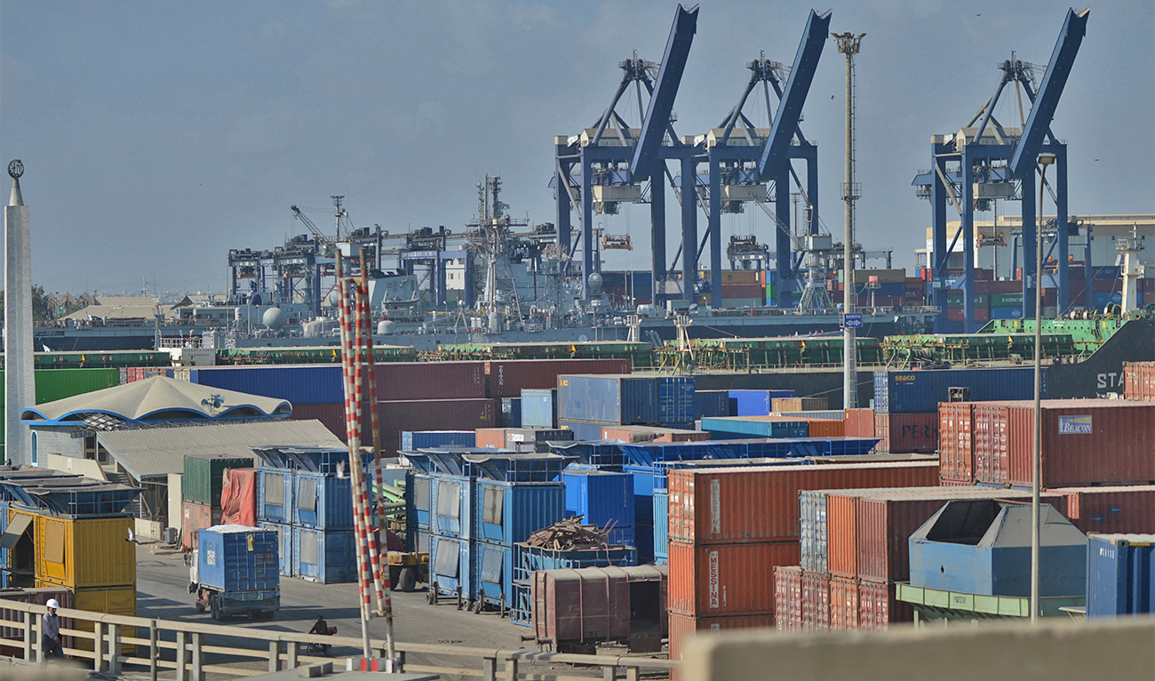 This picture taken on January 11, 2023, shows a general view of the Karachi sea port. (AFP/File)