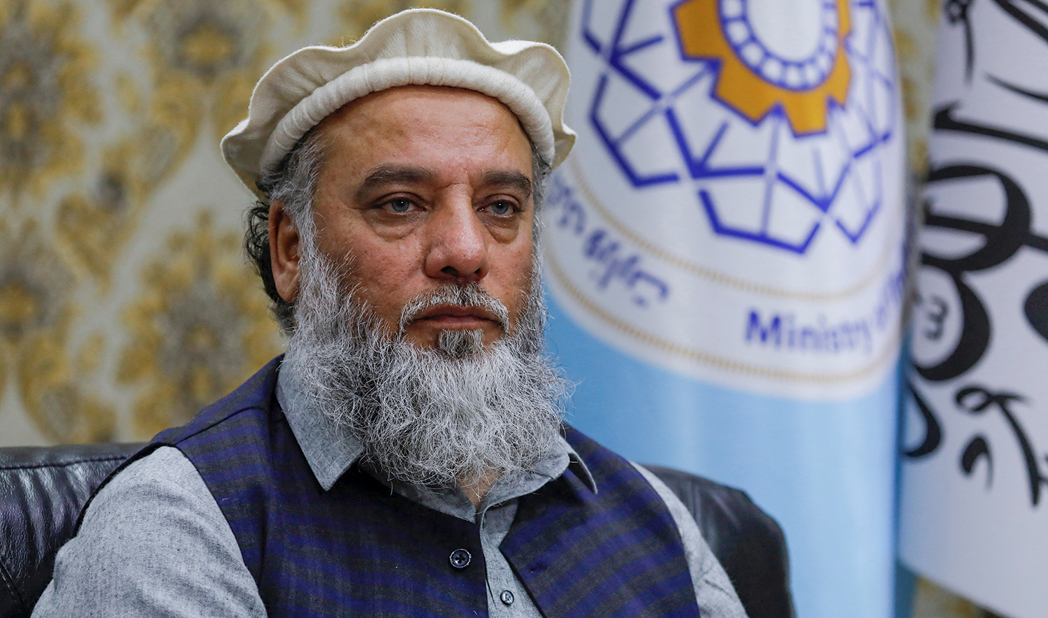 Nooruddin Azizi, acting Afghan Minster of Commerce and Industry, speaks during an interview with Reuters in Kabul, Afghanistan, on February 22, 2023. (REUTERS)