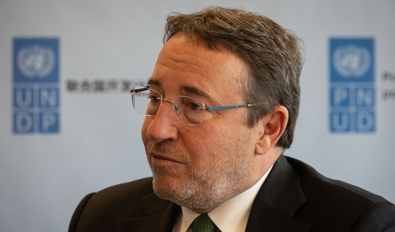 Administrator of the United Nations Development Programme, Achim Steiner, speaks during an interview at the Development Programme Headquarters on September 2, 2022 in New York, United States. (AFP/File)