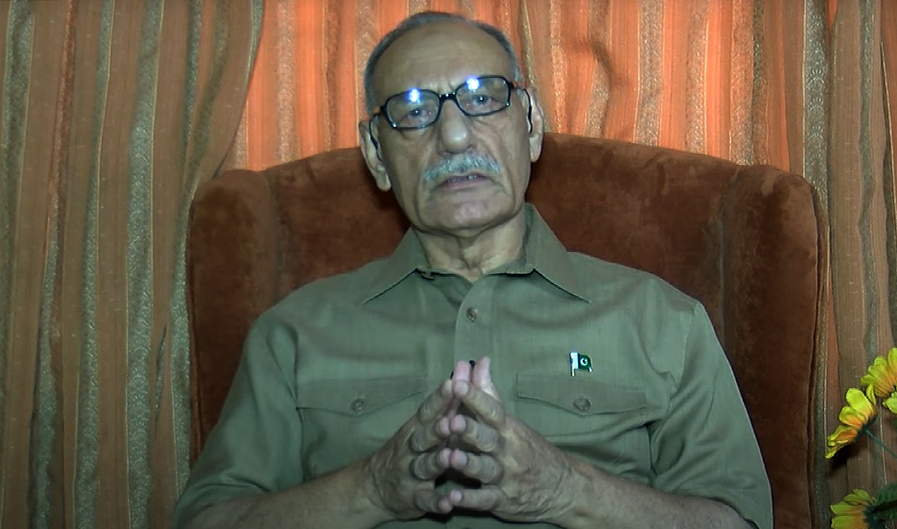 This screengrab taken on February 27, 2023, shows Pakistan's former army general, Lieutenant General (retired) Amjad Shoaib, during an interview with Hum News broadcasted on May 29, 2018. (Photo courtesy: YouTube/HUMNewsPakistan)