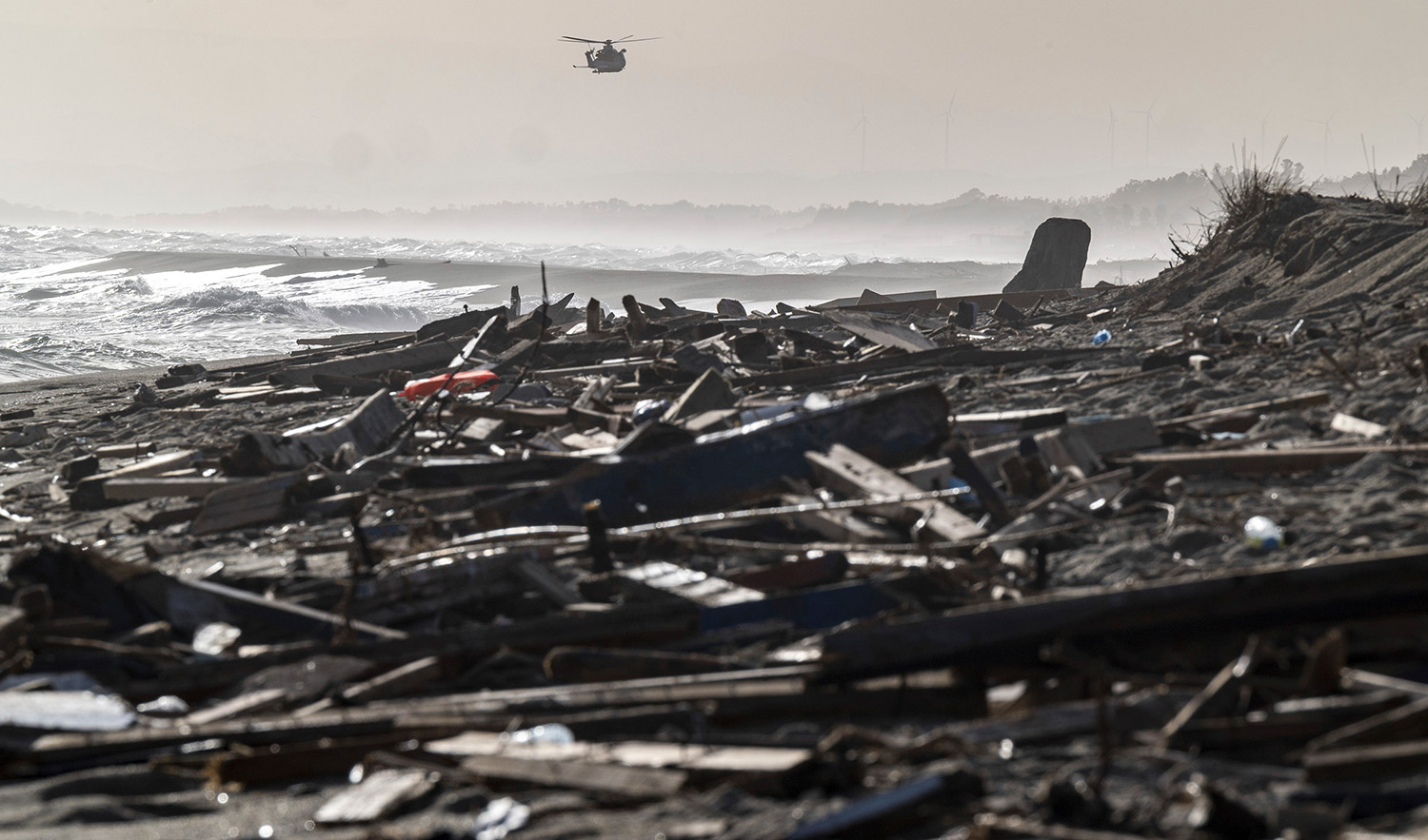 Debris washed ashore by sea at a beach near Cutro, southern Italy, on February 27, 2023. (LaPresse via AP)