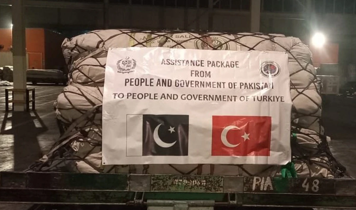Picture shared by the Pakistani embassy in Turkiye on February 11, 2023, shows a relief consignment sent to Turkey from the government of Pakistan. (Photo courtesy: @PakinTurkiye /Twiter)