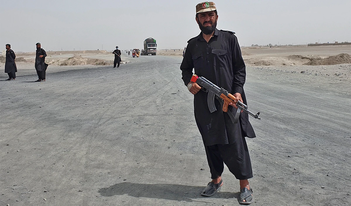 Pakistani paramilitary soldiers stand guard in Chaman, Pakistan on July 16, 2021. (AP/File)