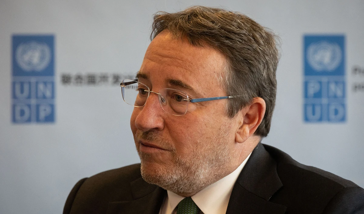 Administrator of the United Nations Development Programme, Achim Steiner, speaks during an interview at the Development Programme Headquarters on September 2, 2022 in New York, United States. (AFP/File)