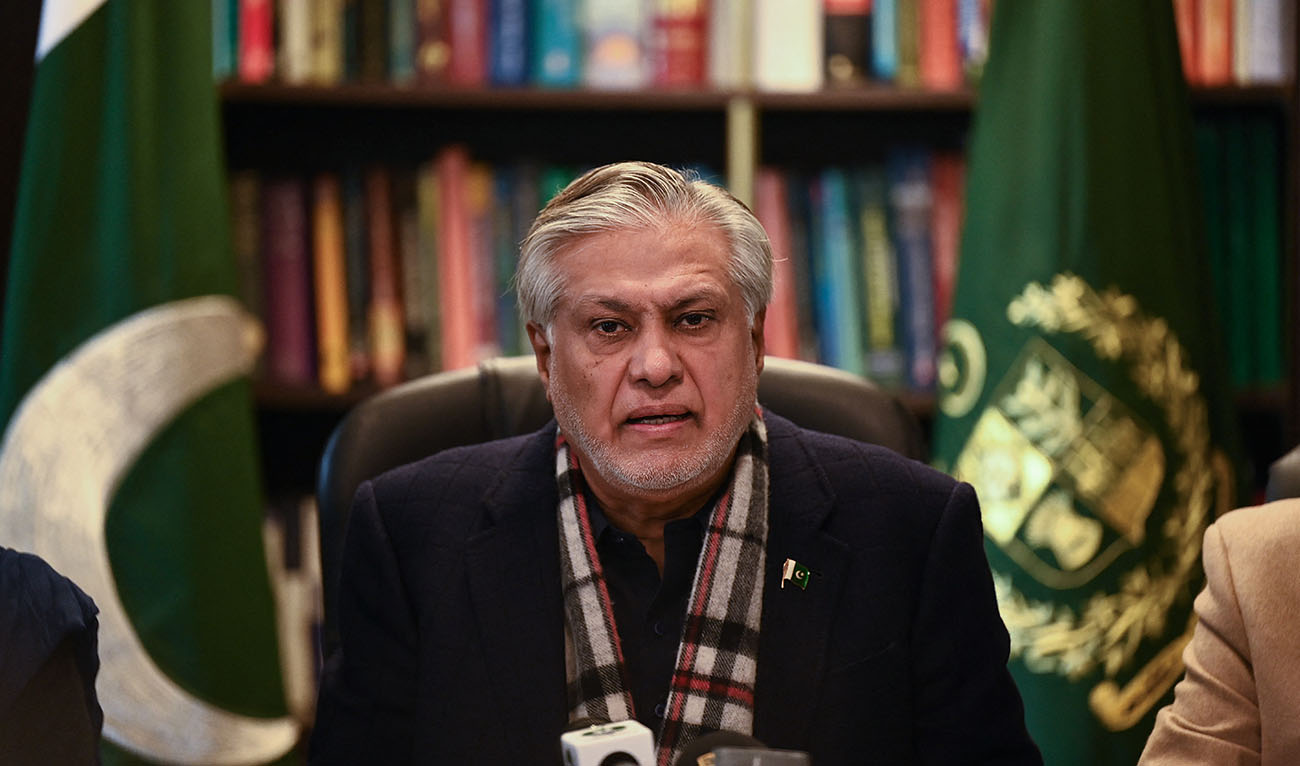 Pakistan’s Finance Minister Ishaq Dar speaks during a press conference in Islamabad on February 10, 2023. (Photo courtesy: AFP/FILE)