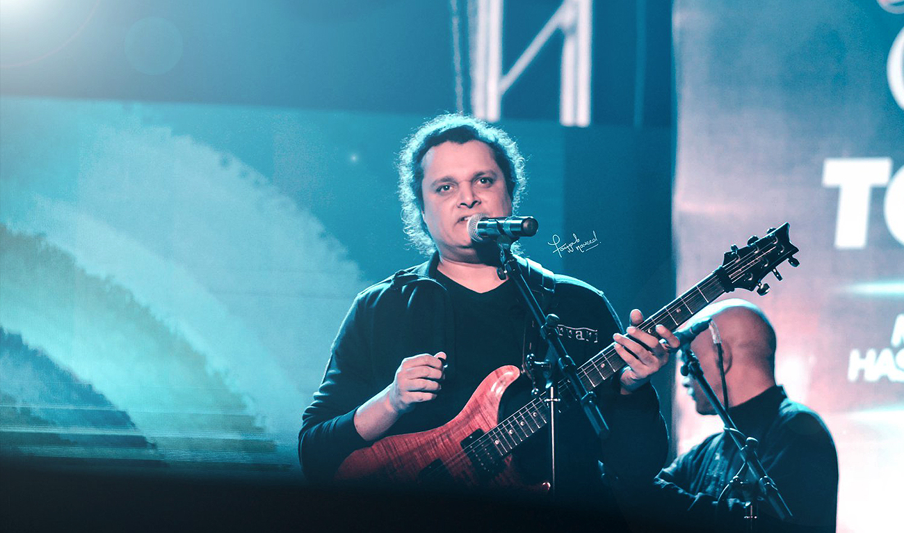 This file photo, posted on November 25, 2019, shows Pakistani guitarist Mekaal Hasan during a concert in Lahore. (Photo courtesy: Facebook/mekaalhasanband)