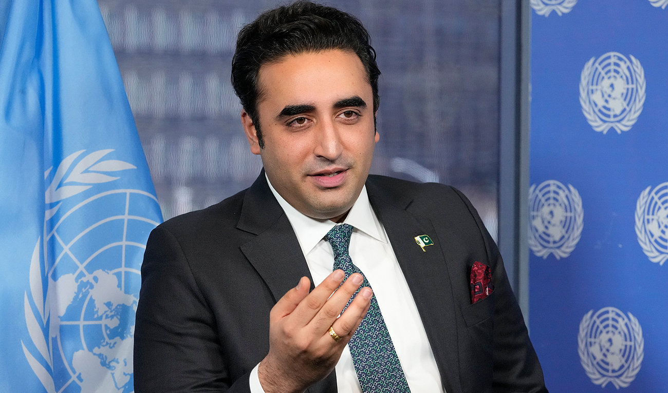 Pakistani Foreign Minister Bilawal Bhutto Zardari speaks during an interview with The Associated Press at United Nations headquarters on March 9, 2023. (Photo courtesy: AP)