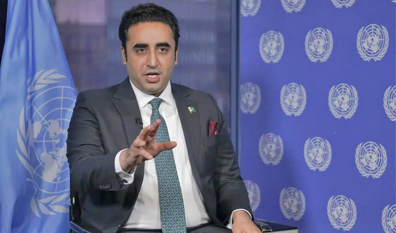 Pakistani Foreign Minister Bilawal Bhutto-Zardari speaks during an interview with The Associated Press at United Nations headquarters in US on March 9, 2023. (AP/File)
