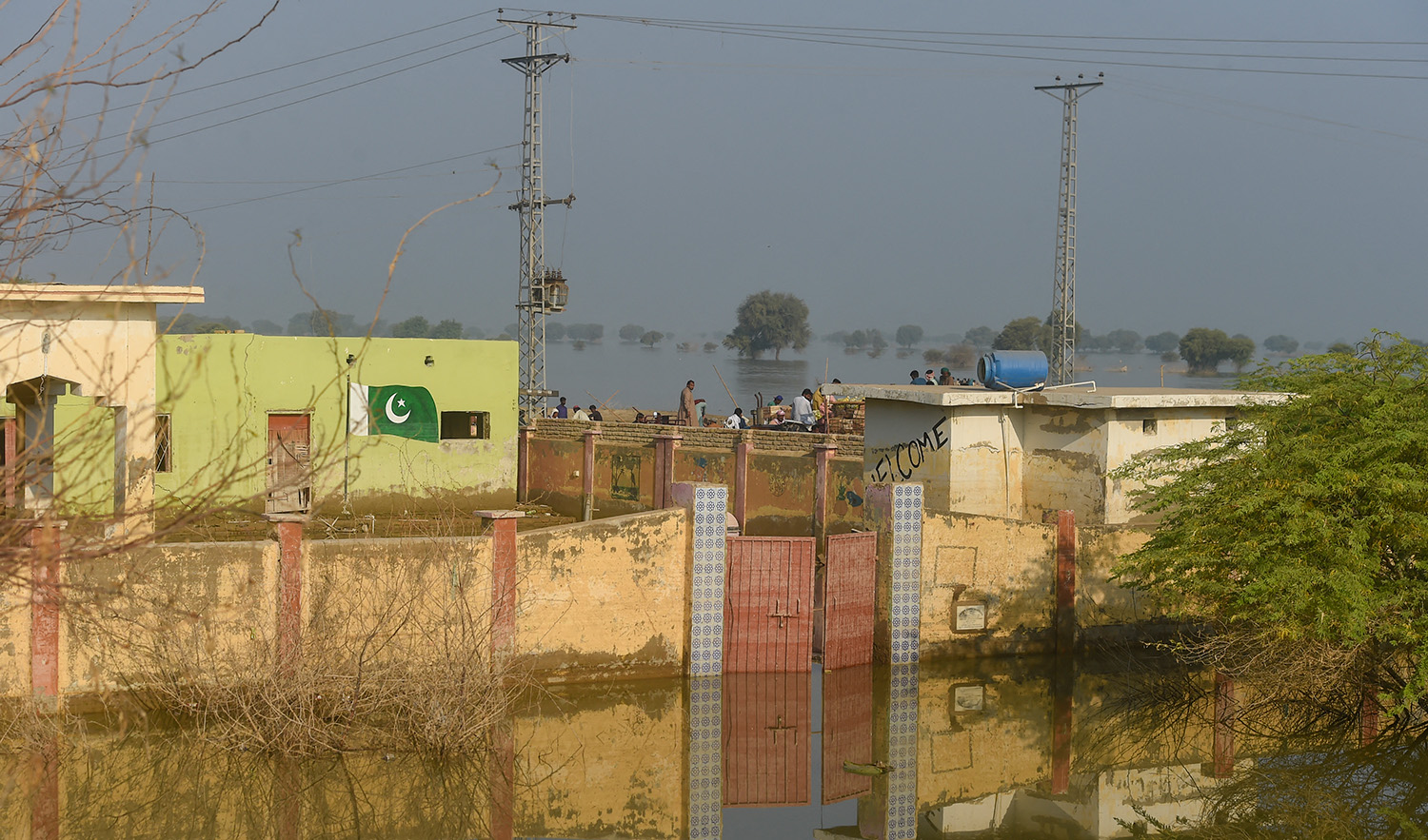 This picture taken on October 28, 2022, shows a deluged school in the flooded area of Chandan Mori, in Dadu district of Pakistan's Sindh province. (AFP/File)